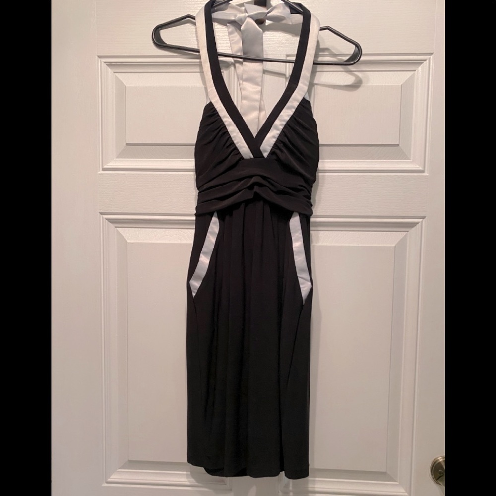 Super cute black and white halter dress